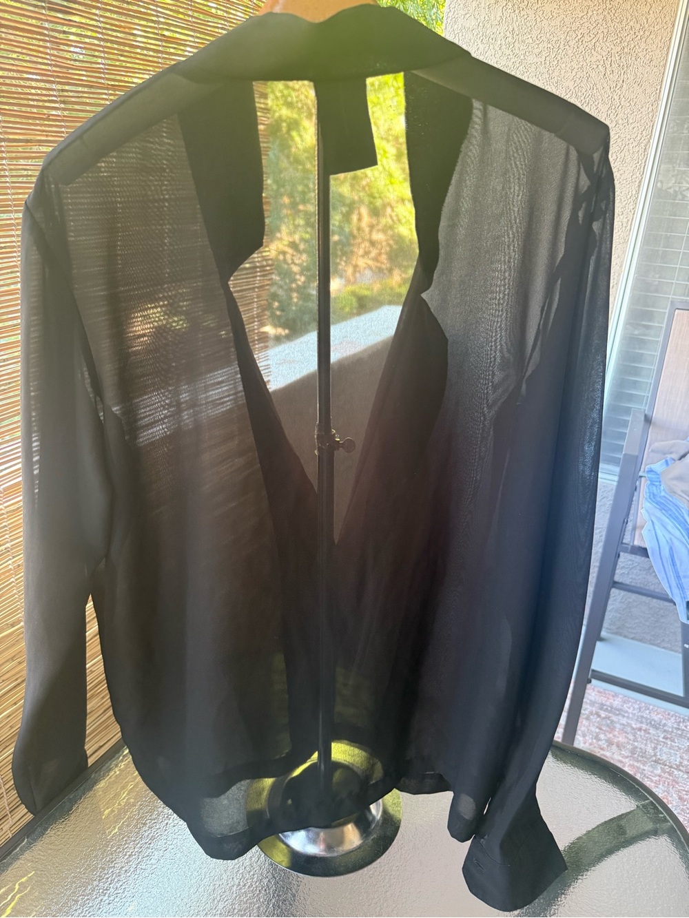 ORTTU Men's Sheer Black Long Sleeve Button-Up Shirt - Picture 4 of 8
